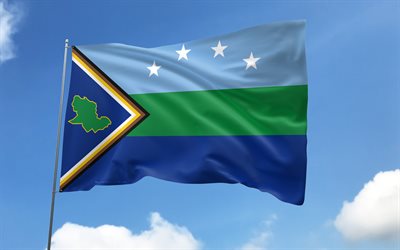 delta amacuro  flagga på flaggstång, 4k, venezuelanska stater, blå himmel, delta amacuro, wavy satinflaggor, delta amacuro flagga, stater i venezuela, flaggstång med flaggor, venezuela