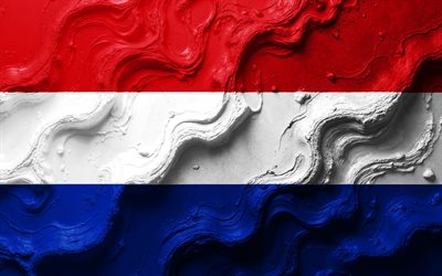 Netherlands flag, 4k, stone wave texture, Flag of Netherlands, 3D Netherlands flag, Europe, flags of European countries, Netherlands