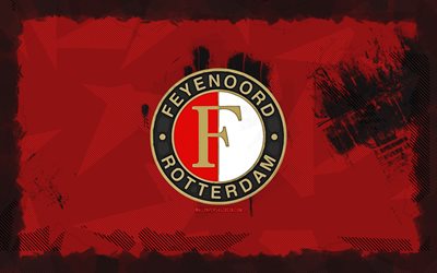 logotipo de feyenoord grunge, 4k, eredivisie, fondo grune rojo, fútbol, emblema de feyenoord, fútbol americano, logotipo de feyenoord, feyenoord fc, club de fútbol holandés, feyenoord