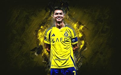 Cristiano Ronaldo, Al Nassr FC, CR7, yellow stone background, grunge art, futbl, Al-Nassr, Saudi Pro League