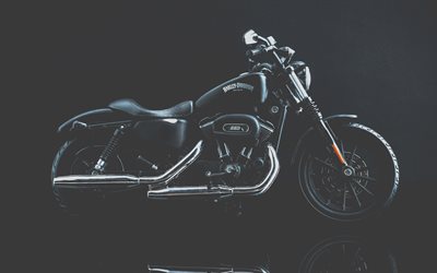 4k, harley-davidson 철 883, 2017 자전거, 어둠이, 슈퍼 바이크, Harley-Davidson