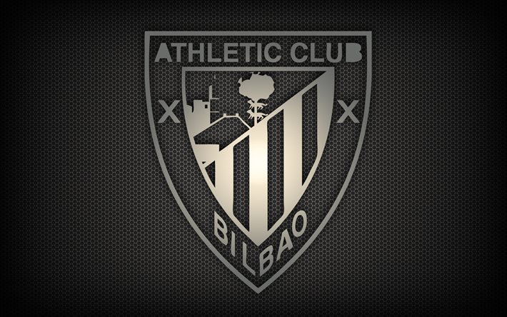 Athletic Bilbao, metal logo, Athletic Bilbao FC, futbol, LaLiga, grunge, metal ızgara