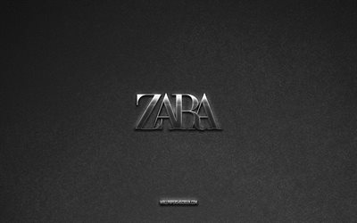 Zara logo, gray stone background, Zara emblem, manufacturers logos, Zara, manufacturers brands, Zara metal logo, stone texture
