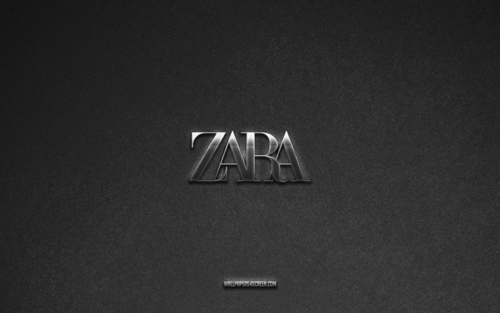 Zara logo, gray stone background, Zara emblem, manufacturers logos, Zara, manufacturers brands, Zara metal logo, stone texture