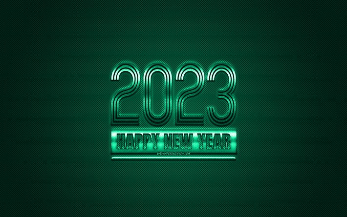 2023 Happy New Year, turquoise carbon texture, 2023 turquoise background, 2023 concepts, 2023 turquoise carbon background, Happy New Year 2023, carbon texture