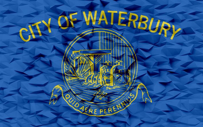 bandera de waterbury, connecticut, 4k, ciudades estadounidenses, fondo de polígono 3d, textura de polígono 3d, día de waterbury, bandera de waterbury 3d, símbolos nacionales estadounidenses, arte 3d, waterbury, ee uu
