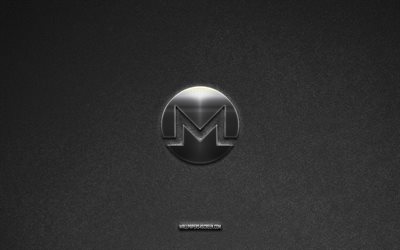 Monero logo, cryptocurrency, gray stone background, Monero emblem, cryptocurrency logos, Monero, cryptocurrency signs, Monero metal logo, stone texture
