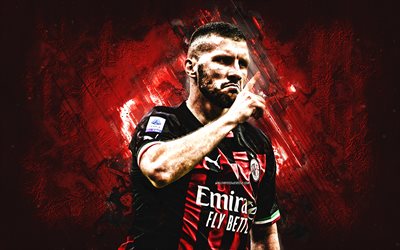 Ante Rebic, AS Milan, portrait, Croatian football player, red stone background, Serie A, Italy, football