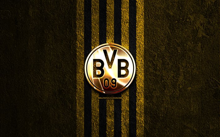 borussia dortmund altın logo, 4k, sarı taş arka plan, bundesliga, alman futbol kulübü borussia dortmund logo, futbol, ​​borussia dortmund amblemi, borussia dortmund, bvb, borussia dortmund fc