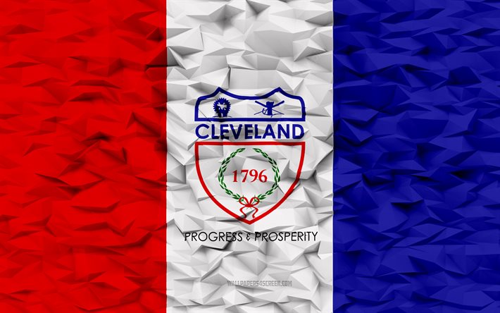 bandeira de cleveland, ohio, 4k, cidades americanas, fundo de polígono 3d, textura de polígono 3d, dia de cleveland, 3d bandeira de cleveland, símbolos nacionais americanos, arte 3d, cleveland, eua