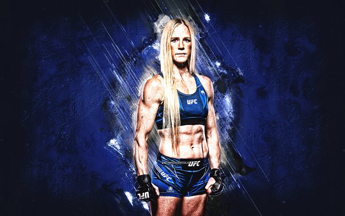 Holly Holm, MMA, The Preachers Daughter, American mixed martial artist, UFC, blue stone background, Ultimate Fighting Championship, USA, Holly Rene Holm-Kirkpatrick