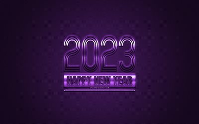 2023 Happy New Year, purple carbon texture, 2023 purple background, 2023 concepts, 2023 purple carbon background, Happy New Year 2023, carbon texture