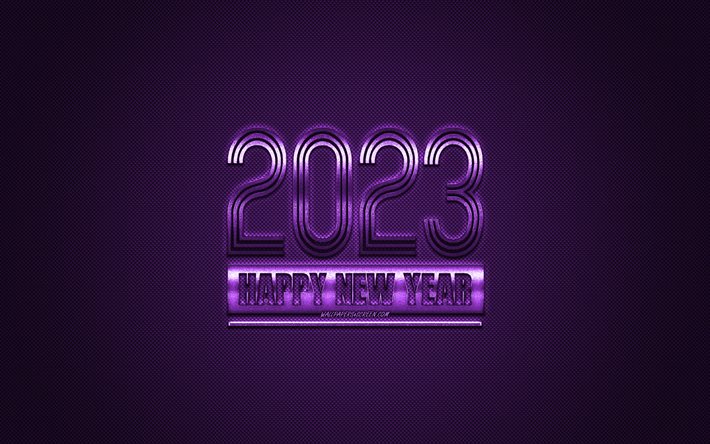 2023 onnellista uutta vuotta, violetti hiilirakenne, 2023 violetti tausta, 2023 konseptit, 2023 violetti hiilitausta, onnellista uutta vuotta 2023, hiilirakenne