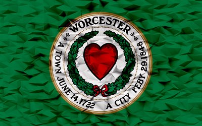 Flag of Worcester, Massachusetts, 4k, American cities, 3d polygon background, Worcester flag, 3d polygon texture, Day of Worcester, 3d Worcester flag, American national symbols, 3d art, Worcester, USA