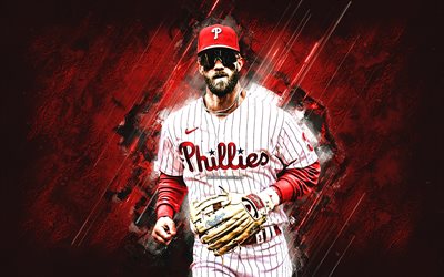 Bryce Harper, Philadelphia Phillies, MLB, Major League Baseball, american baseball player, red stone background, baseball, USA