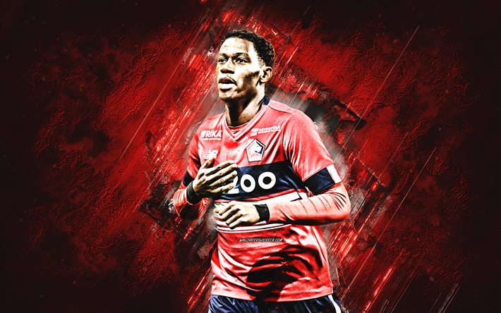 Jonathan David, Lille OSC, Canadian soccer player, red stone background, soccer, Ligue 1, Jonathan Christian David, Lille Olympique Sporting Club, Lille