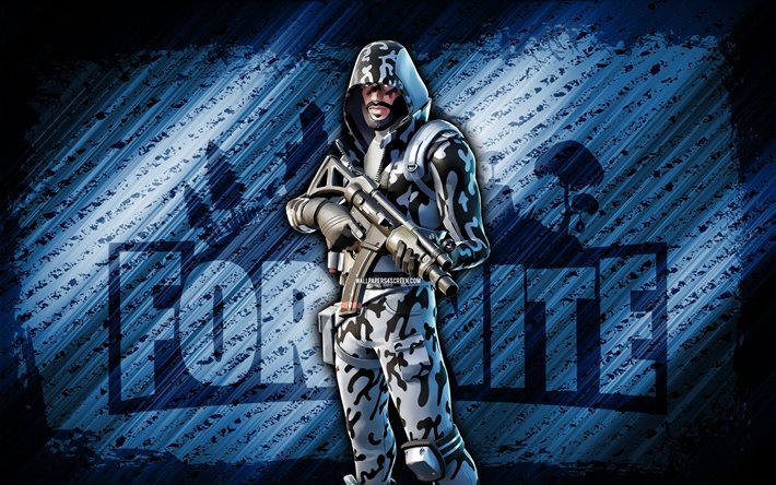 Snow Striker Fortnite, 4k, blue diagonal background, grunge art, Fortnite, artwork, Snow Striker Skin, Fortnite characters, Snow Striker, Fortnite Snow Striker Skin