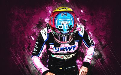 Fernando Alonso, Spanish racing driver, Alpine F1 Team, Formula 1, pink stone background, F1, BWT Alpine F1 Team, Alpine-Renault