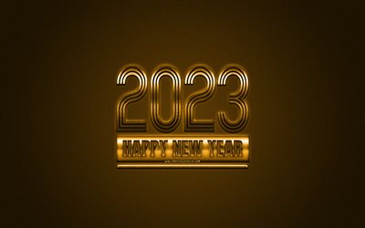 2023 Happy New Year, golden carbon texture, 2023 golden background, 2023 concepts, 2023 golden carbon background, Happy New Year 2023, carbon texture
