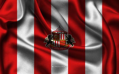 4k, Sunderland AFC logo, red white silk fabric, English football team, Sunderland AFC emblem, EFL Championship, Sunderland AFC, England, football, Sunderland AFC flag, soccer, Sunderland