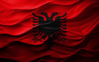 4k, flagge von albanien, europäische länder, 3d albanien flagge, europa, albanische flagge, 3d  textur, tag albaniens, nationale symbole, 3d  kunst, albanien