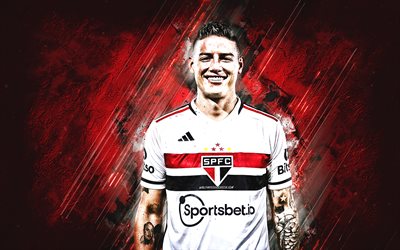 James Rodriguez, Sao Paulo FC, Colombian football player, red stone background, Brazilian Serie A, Brazil, football, SPFC