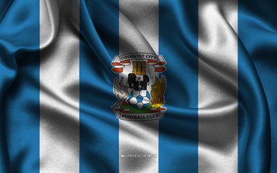 4k, कोवेंट्री सिटी एफसी लोगो, नीली सफेद रेशम का कपड़ा, अंग्रेजी फुटबॉल टीम, कोवेंट्री सिटी एफसी प्रतीक, ईएफएल चैम्पियनशिप, कोवेंट्री सिटी एफसी, इंगलैंड, फ़ुटबॉल, कोवेंट्री सिटी एफसी ध्वज, फुटबॉल