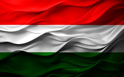 4k, ungers flagg, europeiska länder, 3d ungern flagga, europa, hungerflagg, 3d  konsistens, ungerns dag, nationella symboler, 3d  konst, ungern, ungerska flagga