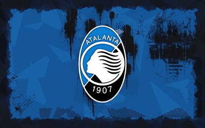 atalanta bc grunge logo, 4k, série a, fundo azul grunge, futebol, emblema de atalanta bc, logotipo atalanta bc, clube de futebol italiano, atalanta fc