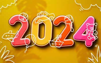 2024 Happy New Year, 4k, 2024 travel concepts, abstract art, 2024 concepts, creative, 2024 abstract digits, paint art, Happy New Year 2024, 2024 colorful background, 2024 year