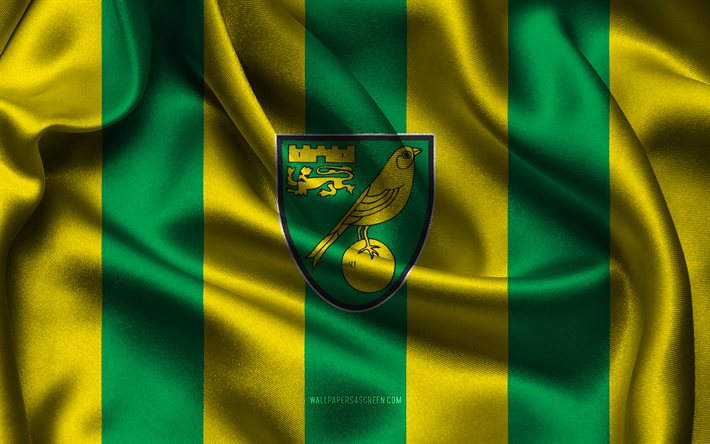 4k, logotipo de norwich city fc, tela de seda amarilla verde, equipo de fútbol inglés, emblema de norwich city fc, campeonato efl, norwich city fc, inglaterra, fútbol americano, bandera de norwich city fc, fútbol