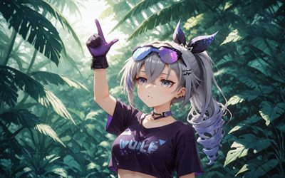 4k, lobo plateado, selva, carril estelar honkai, verano, personajes de anime, de cerca, manga, personajes de honkai star rail, carril estelar honkai del lobo plateado