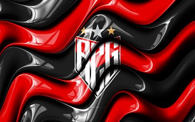 logotipo del atlético goianiense en 3d, 4k, ondas 3d rojas negras, serie b brasileña, fútbol americano, bandera del atlético goianiense, creativo, logotipo del atlético goianiense, atlético goianiense, club de fútbol brasileño, fútbol, atlético goianiense fc