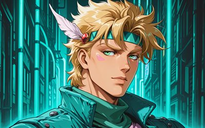 4k, sezar anthonio zeppeli, portre, turkuaz arka plan, jojo tuhaf, manga, shiza antonio tseperi, jojo'nun tuhaf karakterleri, sezar anthonio zeppeli jojos bizarre