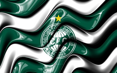 logotipo 3d do coritiba, 4k, ondas 3d brancas verdes, série b do brasileiro, futebol, bandeira do coritiba, criativo, logotipo do coritiba, coritiba, clube de futebol brasileiro, coritiba fc