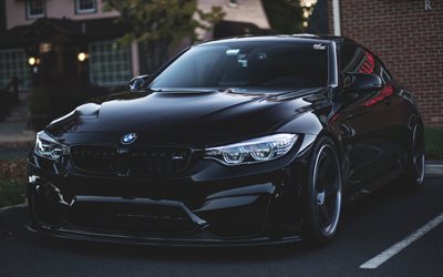 BMW M4, F82, aparcamiento, oscuridad, supercars, negro m4, BMW