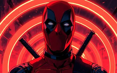 4k, piscina morta, anéis de néon vermelho, super heróis, arte grunge, quadrinhos da marvel, escuridão, criativo, arte de deadpool, arte dos fãs, deadpool 4k
