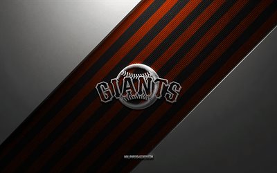 logotipo de los gigantes de san francisco, 4k, fondo de acero, club de beisbol americano, líneas negras naranjas, emblema de los gigantes de san francisco, grandes ligas, béisbol, gigantes de san francisco, eeuu, logotipo de metal de los gigantes de san francisco