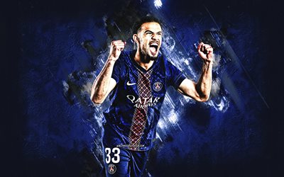 warren zaire emery, psg, ranskalainen jalkapalloilija, maalin juhla, paris saint germain, sininen kivi tausta, ranska, jalkapallo, warren zaire emery psg