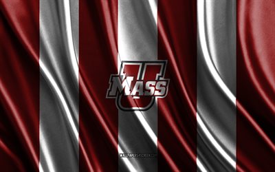 4k, UMass Minutemen logo, NCAA, red white silk texture, UMass Minutemen flag, American football club, silk flag, UMass Minutemen emblem, USA, UMass Minutemen