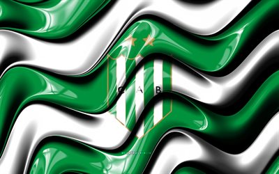 CA Banfield 3D logo, 4k, green white 3D waves, Argentina Primera Division, football, CA Banfield flag, creative, CA Banfield logo, CA Banfield, Argentine football club, soccer, Banfield FC