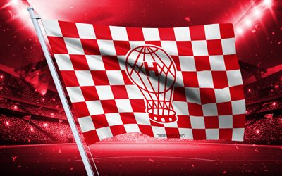 4k, ca huracan logosu, arjantin futbol kulübü, stadyum bayrağı, ca huracan taraftar bayrağı, kırmızı beyaz bayrak, ca huracan amblemi, arjantin primera ligi, arjantin, futbol, ca huracan