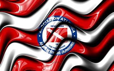argentinos juniors 3d logosu, 4k, kırmızı beyaz 3d dalgalar, arjantin primera ligi, futbol, argentinos juniors bayrağı, yaratıcı, argentinos juniors logosu, arjantinli gençler, arjantin futbol kulübü, argentinos juniors fc