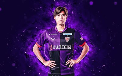 Fukuda Shinnosuke, 4k, violet neon lights, Kyoto Sanga FC, J1 League, Japanese footballers, Fukuda Shinnosuke 4K, football, soccer, Fukuda Shinnosuke Kyoto Sanga