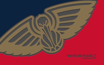 logotipo de pelicans de nueva orleans, 4k, fondo rojo, arte de carbono, emblema de pelícanos de nueva orleans, american basketball club, nba, eeuu, pelícanos de nueva orleans, baloncesto