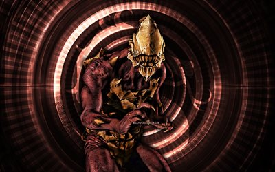 Oni, 4k, brown spiral background, Mortal Kombat Mobile, creative, Mortal Kombat, Oni MK Mobile, Mortal Kombat characters