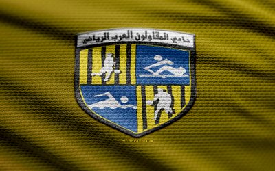 arabiska entreprenörer tyglogo, 4k, gul tygbakgrund, egyptisk premierliga, bokhög, fotboll, arabiska entreprenörer logotyp, epl, arabiska entreprenörer emblem, arabiska entreprenörer, egyptisk fotbollsklubb, arabiska entreprenörer fc