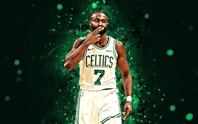 jaylen brown, 4k, néons verts, boston celtics, nba, players de basket ball américains, jaylen brown 4k, basket ball, association nationale de basket ball, jaylen brown boston celtics