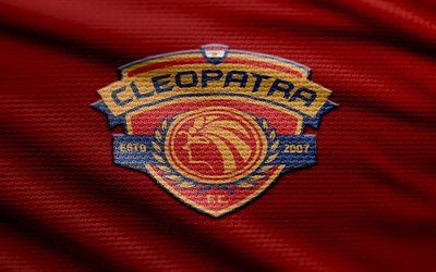 Ceramica Cleopatra fabric logo, 4k, red fabric background, Egyptian Premier League, bokeh, soccer, Ceramica Cleopatra logo, EPL, football, Ceramica Cleopatra emblem, Ceramica Cleopatra, Egyptian football club, Ceramica Cleopatra FC