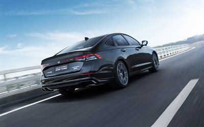 4k, Honda Accord Turbo Sport, back view, 2025 cars, CN-spec, Honda Accord, highway, luxury cars, Honda Accord 11, Blue Honda Accord, 2025 Honda Accord, japanese cars, Honda